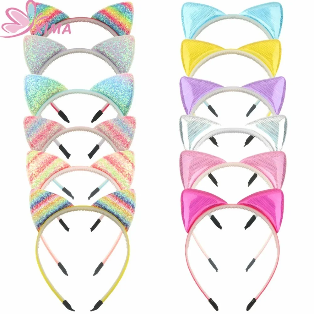 

XIMA 1Piece Women Headbands Rainbow Cat Ears Headband with Plastic Teeth Hair Band for Party Hair Hoop Hair Accessories