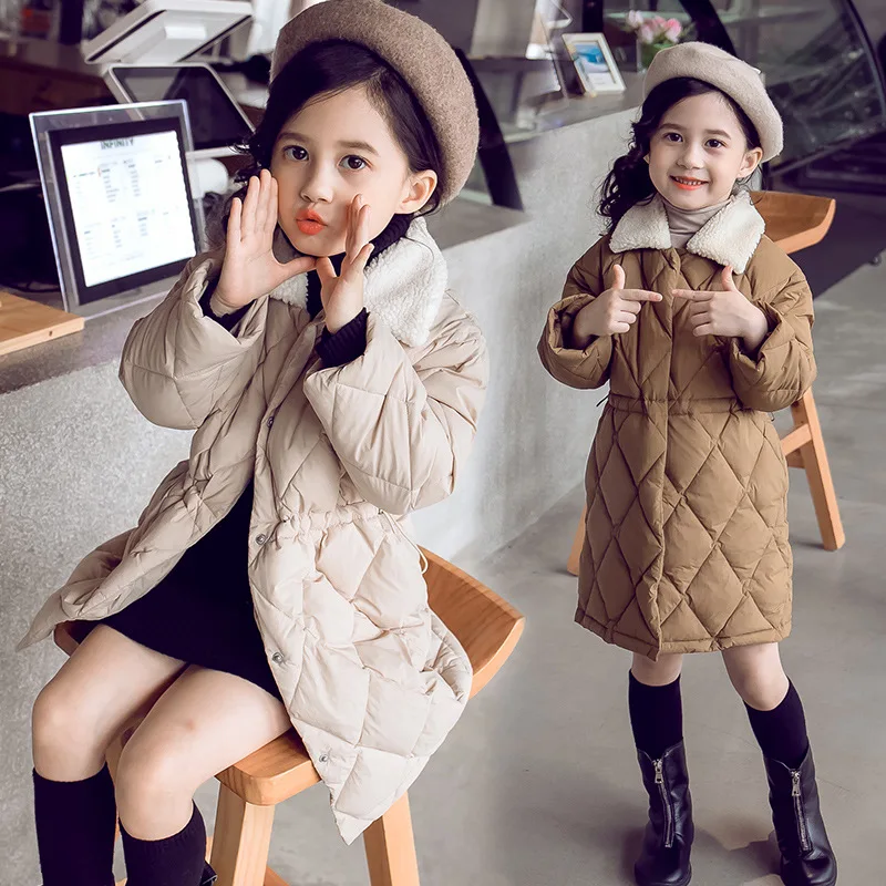 

FTLZZ Spring Winter Jacket For Girls Clothes Cotton Padded Turn-down Collar Kids Coat Teenage Girl Clothing Long Parkas