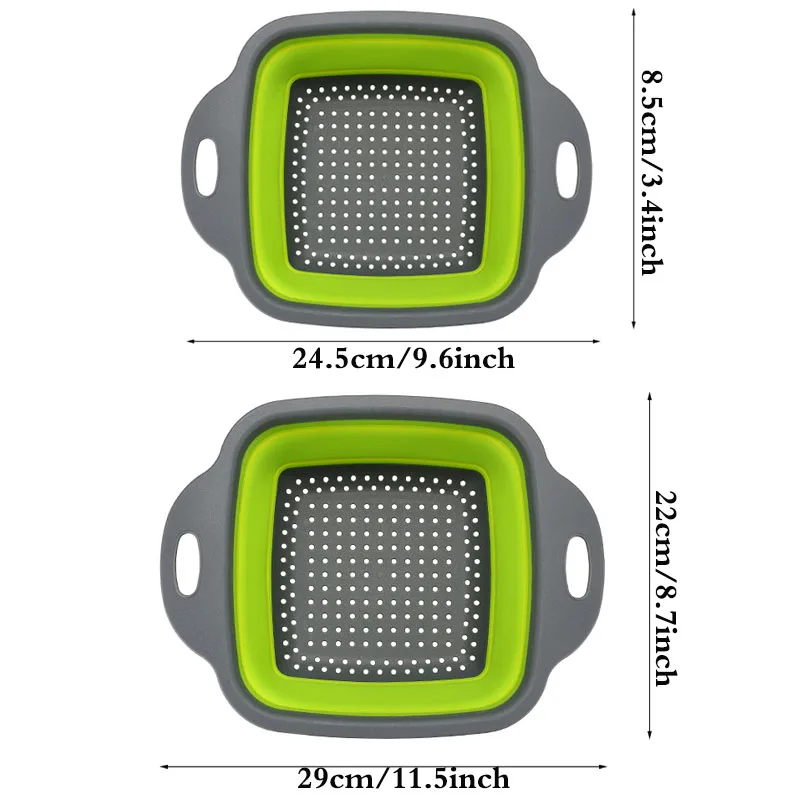 Складная квадратная силиконовая сливная раковина для фруктов и овощей, корзина для хранения, ситечко, складной Слив с ручкой/KitchenTool