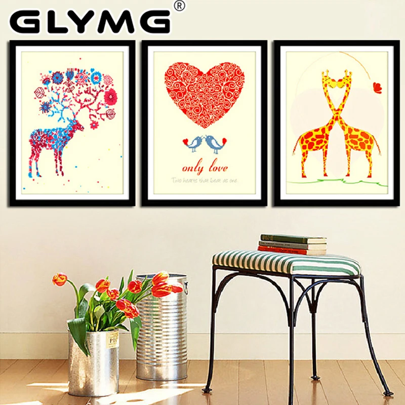 

GLymg Handmade Needlework Cotton Embroidered Cross-stitching Painting Cross stitch Thread Color Deer Cartoon Animal Home Decor