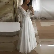 Vestido De Novia с длинным рукавом пляжное дешевое свадебное платье кружевное свадебное платье из шифона сексуальное с v-образным вырезом длиной до пола свадебное платье