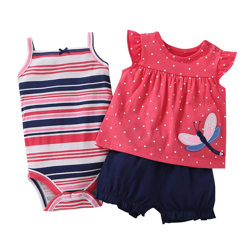 Bebes/мягкий летний Боди, комплект из 3 предметов, короткая футболка+ боди без рукавов+ шорты, летний комплект одежды для младенцев от 6 месяцев до 24 месяцев - Цвет: Тёмно-синий