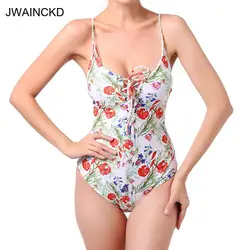 JWAINCKD цельный Цветочный принт купальник женский спереди вязаный крючком повязку сексуальные монокини 2019 Женская пляжная одежда ванный