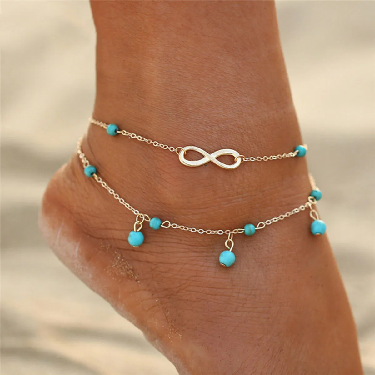 

Boho Style 8 Shape Beads Ankle Chain Anklet Bracelet Multi-layer Stylish Exquisite Chic Beach Anklet for Girls Women Ladies