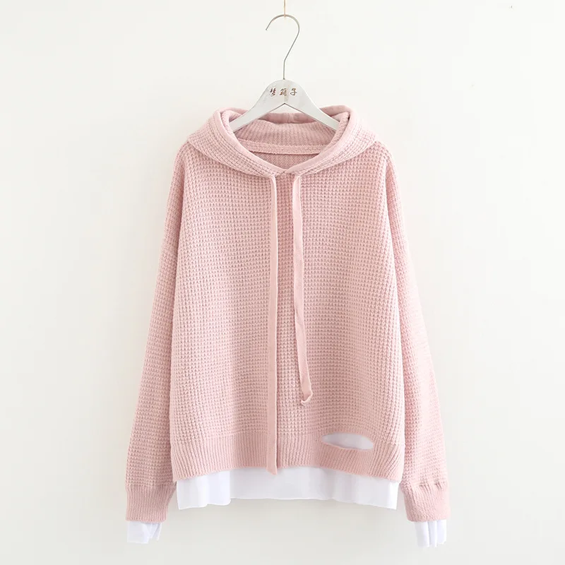 

2019 autumn winter patchwork pullover sweater female Macaron color sweater