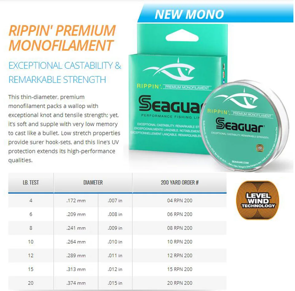 100% الأصلي seaguar RIPPIN حبل صيد من النيلون 6LB-12LB 183 M لينة وتوريد مع انخفاض الذاكرة
