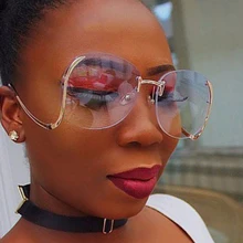 2017 Diseñador de la Marca de Moda Retro de Gran Tamaño gafas de Sol Sin Montura de Las Mujeres Oval Grande Vintage Claro Gradiente Espejo Shades gafas de sol