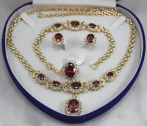 Free shipping women's jewelry rubine 18KGP Earring Bracelet Necklace Ring set (30%) | Украшения и аксессуары