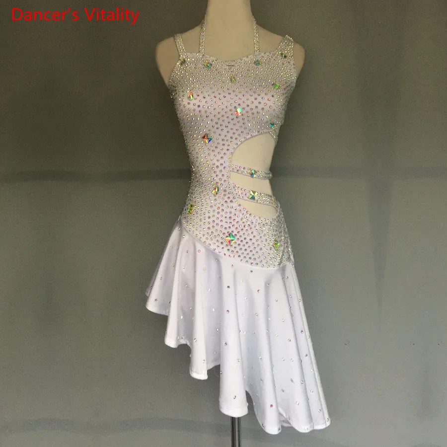 

Sexy Fashion Women Latin Dance Performance Dress Women Girls Sling Diamond Dress For Ballroom Tango Dance Competition Clothing