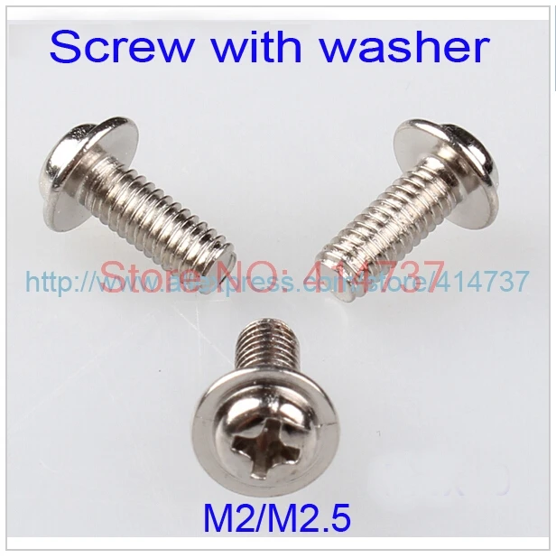 

200pcs M2/M2.5 Steel With Nickel Cross recessed round head Miniature screw with washer Computer screw Length 4m--12mm