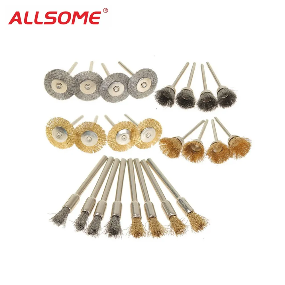 PHYHOO 3 MM Steel Brass Cleaning Cup Brushes Wire Brush Polishing Wheels Attachment Die Grinder Rotary Tools Accessories 40 Pieces