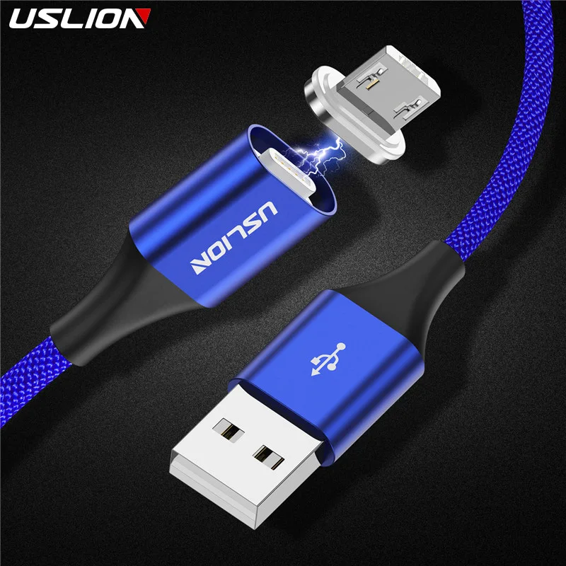 USLION 3A Micro USB Магнитный кабель type C светодиодный магнитный Быстрая зарядка зарядное устройство для samsung Xiaomi huawei oneplus 6t для iPhone X XR - Цвет: Blue