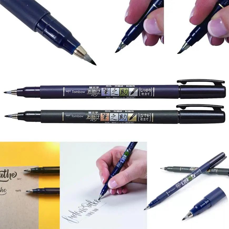  2018 2Pcs Fudenosuke Brush Pen Hard Soft Brush Pen Calligraphy Invitation Signature Pen 3SW0606 - 32883574365