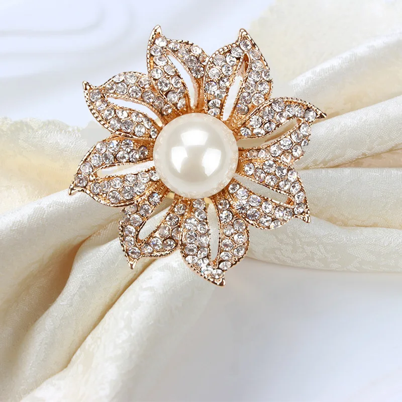 

24PCS Hotel Western Restaurant Wedding Banquet Pearl Flower Napkin Buckle Napkin Ring Napkin Ring Metal Cloth Ring