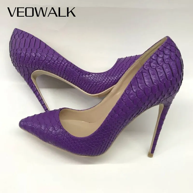 

Veowalk Purple Crocodile Embossed Women Sexy Pointed Toe Stilettos Pumps Fashion Ladies Extremely High Heels Slip-on Party Shoes