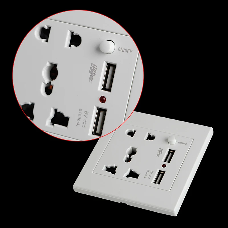 

Socket+2 USB+Switch Wall Socket Charger AC/DC Power Adapter Plug Outlet Panel