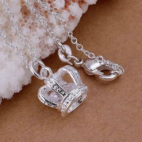 

Plated Silver Fashion Jewelry Pendant Necklace, Plated Silver Necklace Inlaid Stone Crown Pendant Necklace KDP162 dedw aswy
