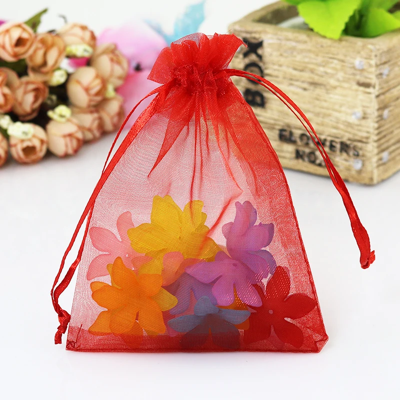 500pcs/lot Red Organza Bags 7x9cm Wedding Favors Candy Jewelry Packaging Bag Small Organza Gift