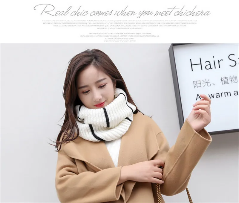 VISROVER Free Shipping Kniited Scarf Lic Winter Women Round Scarfs Infinity Snood Ladies Stripe Ring Loop Scarf  Unisex Circle  (13)