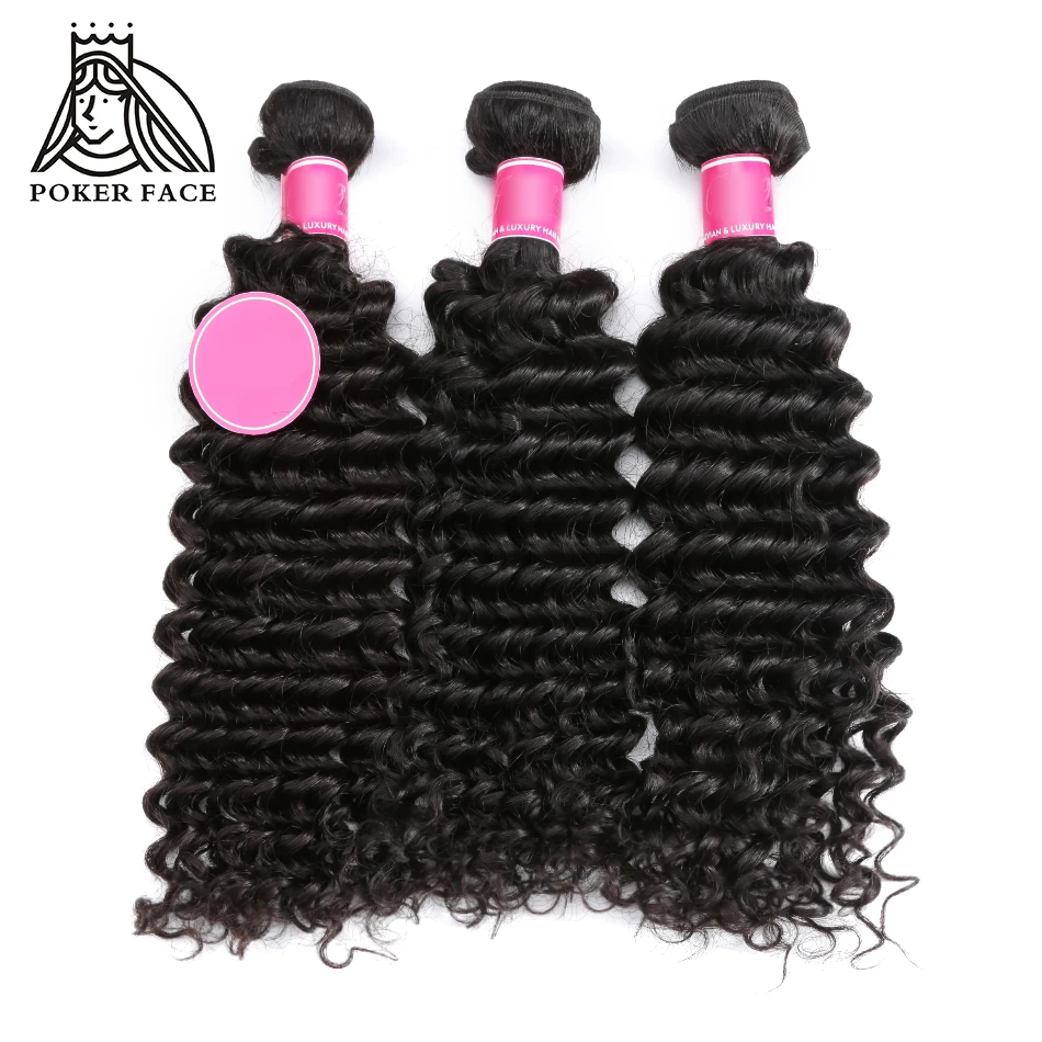 

Poker Face Hair Deep Wave Bundles Brazilian Curly Hair Weave Nature Deep Remy Virgin Hair 10-28 Inch Shipping Free