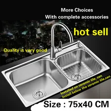 Кухонная раковина пищевой 304 из нержавеющей стали двойной паз Стандарт Горячая 75x40 см