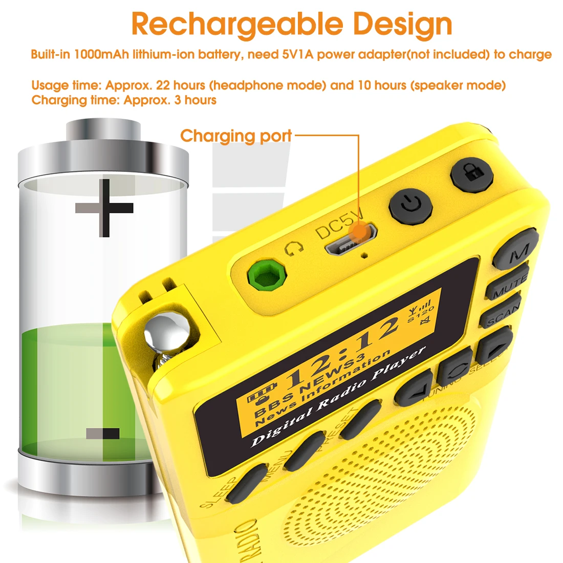 Player com Tela Cartão de Dormir Mini Bolso Rádio Digital Receptor fm Rds Portátil Mp3 Lcd Suporte tf Tempo Conjunto Dab - Image 4