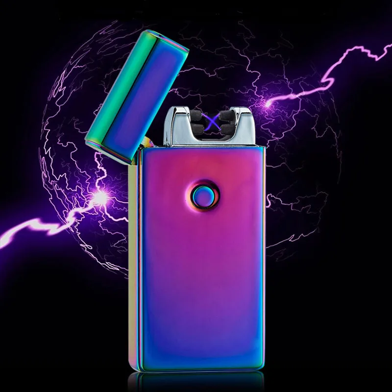 

Cross Double Arc Lighter Case USB Pulse Windproof Lighters Electronic Metal Men Cigarette lighter with gift box