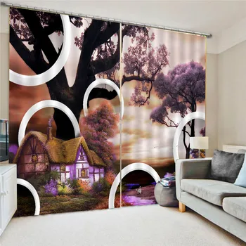 

Forest Curtains Watercolor Blue Pink Purple Curtain for Bedroom Decor Window Treatment Drapes Printing Blockout Fabric Oct25