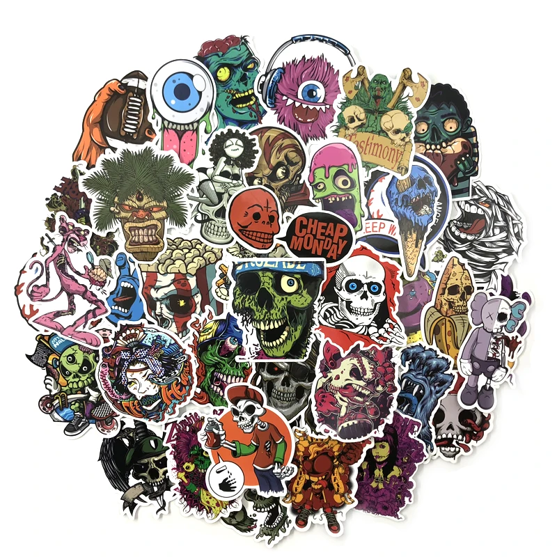 50 قطعة/المجموعة الرعب ملصقات للأمتعة الكمبيوتر المحمول لوح التزلج دراجة لعبة دراجة نارية سيارة التصميم الشارات الإرهاب PVC ملصق مضاد للمياه