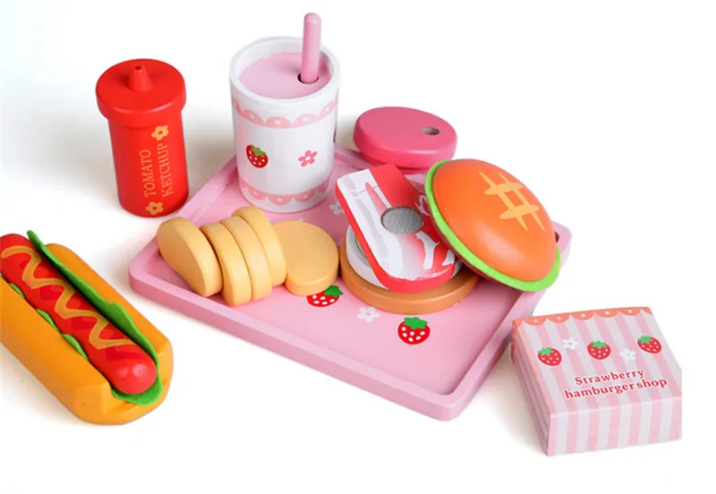 

New Wooden Baby Toys Hamburg hotdogs wooden simulation kitchen toys Baby gifts