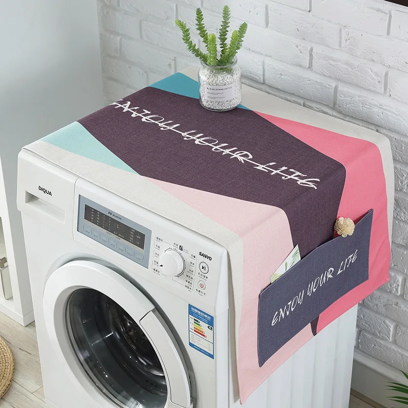 

Modern Patchwork Color 3 Sizes Washing Machine Cover Home Decoration Dustproof Cover 1pcs Cotton Linen Washing Machine Cover