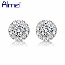 Almei скидка 5% кристалл шпильки восточные серьги серебро Цвет белый/фиолетовый Для женщин свадебный подарок кубические цирконы симпатичные украшения JS175