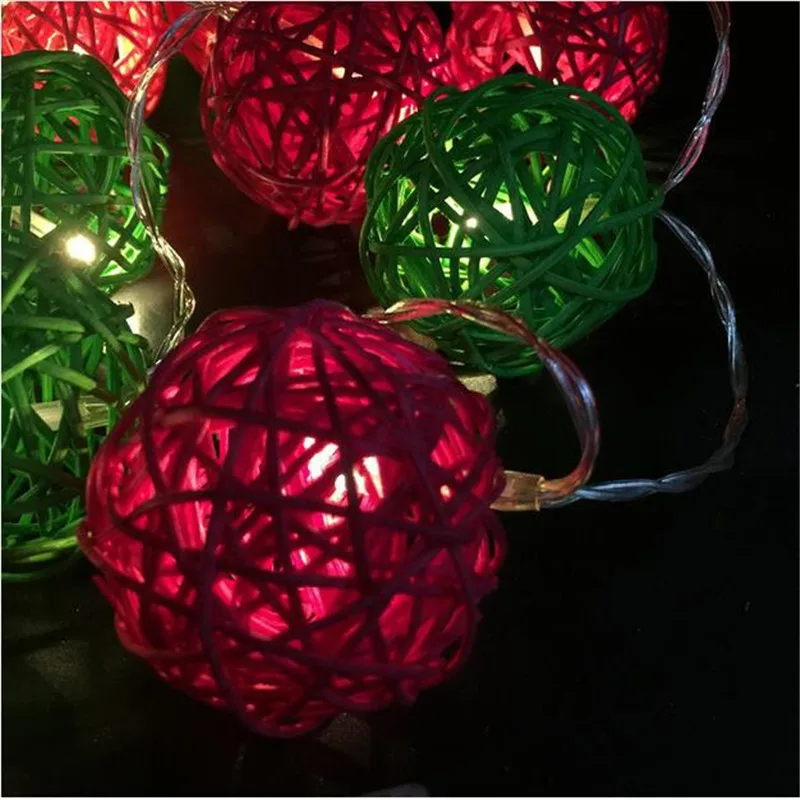 

4cm Big Red Green rattan ball 4M 20LED string christmas light chain indoor EU/US wedding home decor fairy light garland new year