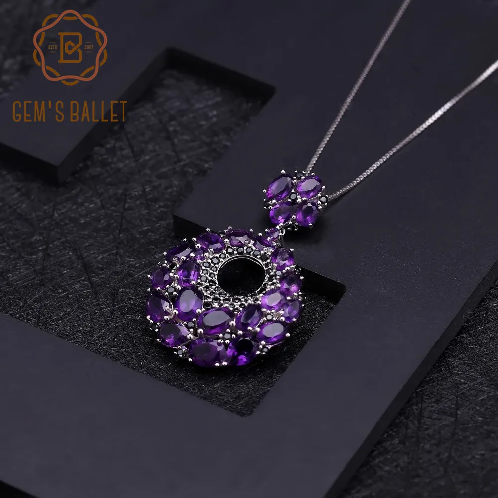 

GEM'S BALLET Natural Amethyst Romantic Purple Gemstone Pendants Necklace For Women New 925 Sterling Sliver Pendant Fine Jewelry