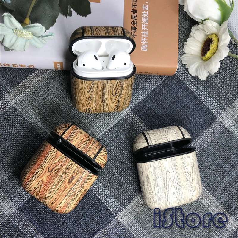 

For Airpods Cover Apple Wireless Bluetooth Headset Charging Cover Protective PU Material wood grain marble texture Pack