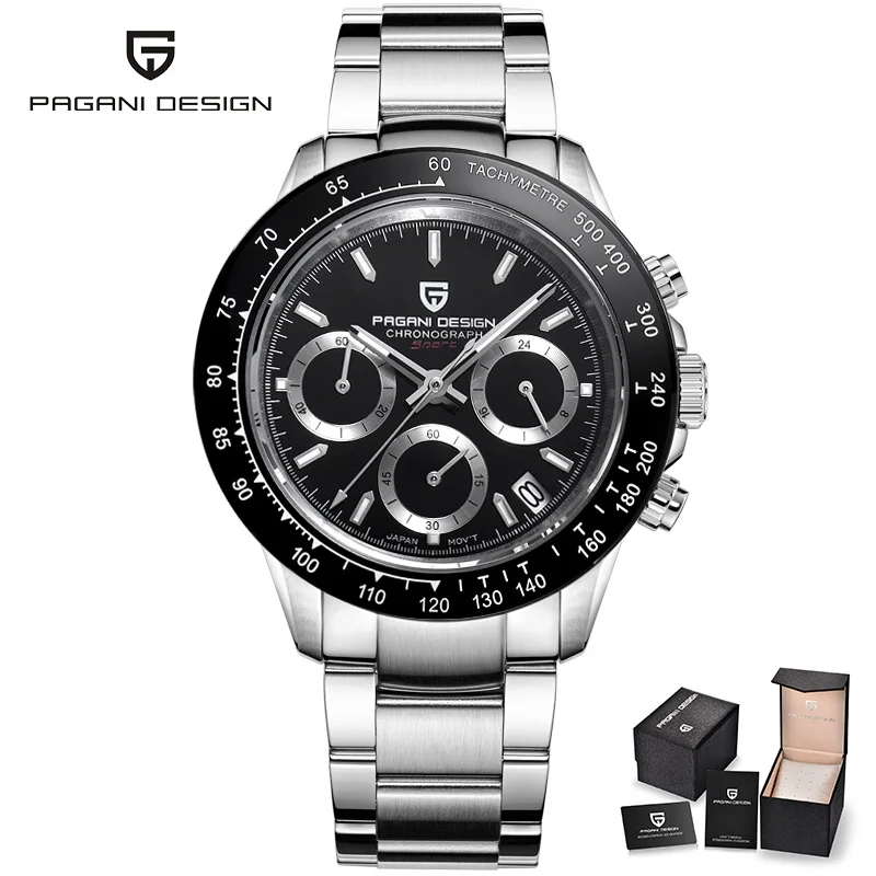 PAGANI Дизайн новые мужские часы кварцевые бизнес часы мужские s часы Топ бренд Роскошные часы Мужские Хронограф Relogio Masculino - Цвет: Black