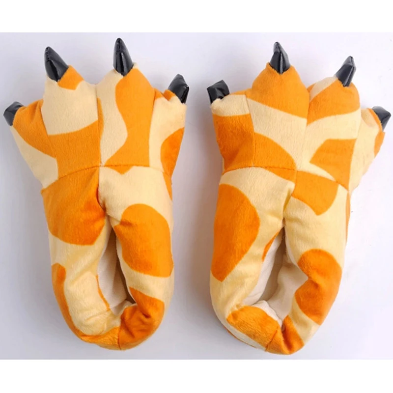 Тапочки для мальчиков и девочек; пижамные туфли с единорогом, тигром, Пикачу, лапой; зимние теплые разноцветные тапочки с когтями животных; Размеры 4-14 T
