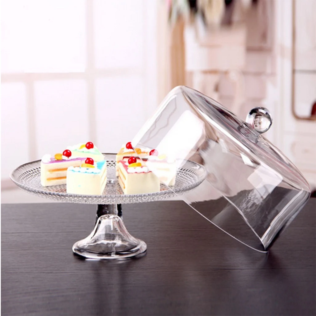 1/12 Miniature Dollhouse Acrylic Cake Plate Stand Fruit Snack Tray with Cover Kitchen Supplies #1