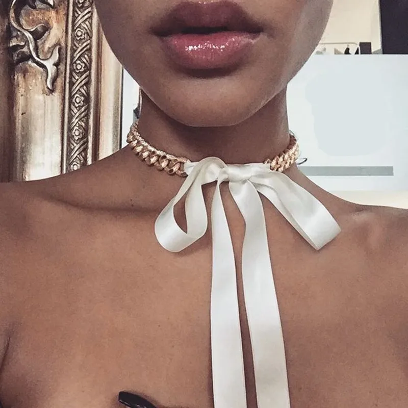 

Sexy Ribbon Bowknot Chokers fro Girls Braid Long Rope Necklaces Hot Sale Summer Beach Accessories Collar NT108