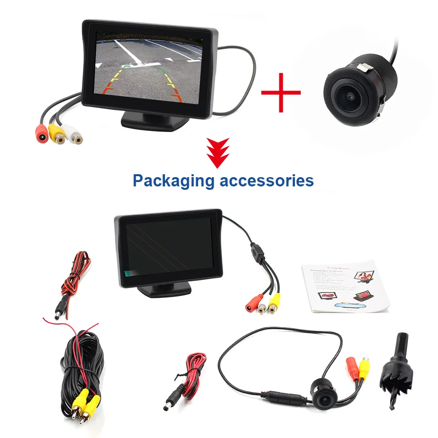 2 в 1 TFT 4,3 дюймов авто TFT lcd камера заднего вида парковочный цветной монитор+ светодиодный ПЗС камера ночного видения с автомобильными мониторами - Цвет: 0led