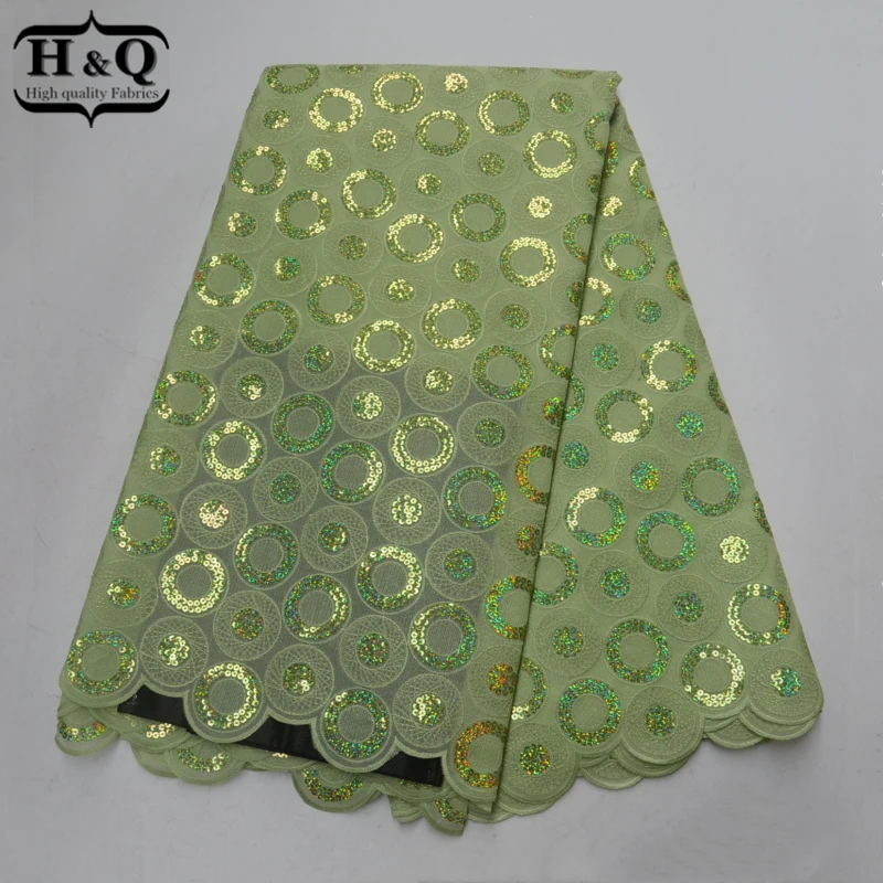 

Lemon Green African Lace Fabric New Arrivals Swiss Voile Lace With Sequins High Quality Organza Lace 5 Yards For Wedding/Party