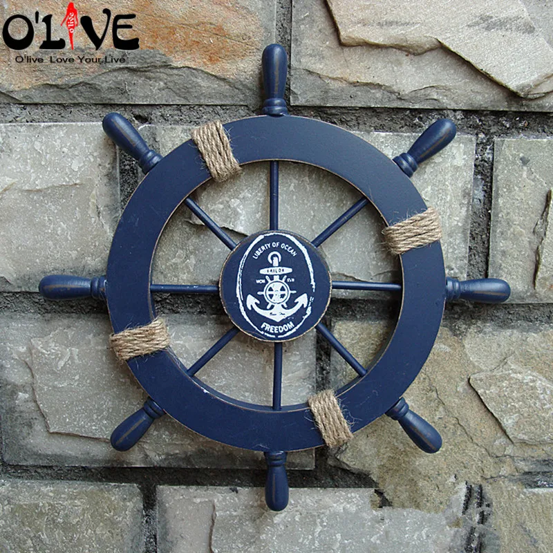 Wooden Wall Boat Ship Wheel Helm Mediterranean Nautical Home Party Decoration 