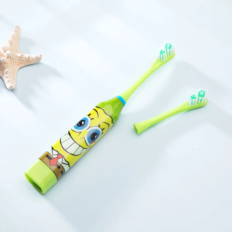 Children Cartoon Pattern Electric Toothbrush Kids Home Cute Soft Hair Electric Teeth Brush 2Pcs Double-sided Clean Replace Head