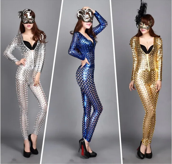 

knitting New 2019 Women's clothes Siamese trousers leggings Hole Jumpsuit scales holes in leather Jumpsuit DS stage.
