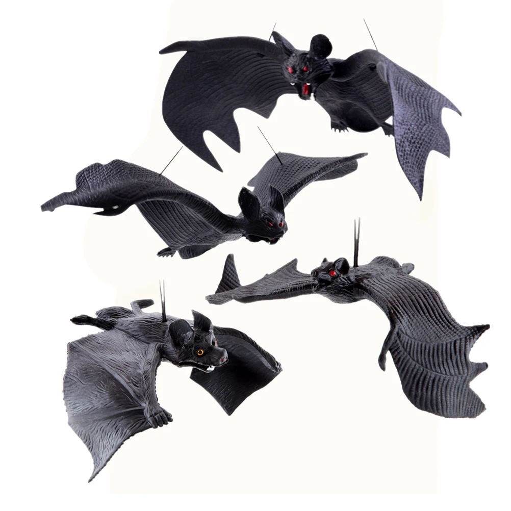

4pcs Simulation Bat Realistic Spooky Fake Prank Toy Hanging Bats Tricky Props for Bar Haunted House Halloween Party Decoration