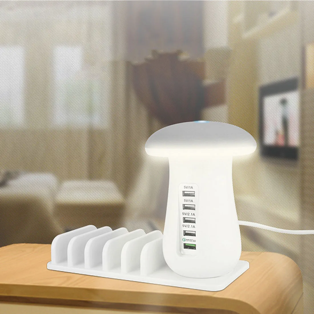 

5-Port EU US UK AU Plug Charging Station Dock Multi Port USB Charger Mushroom Night Lamp for Mobile Phone and Tablet