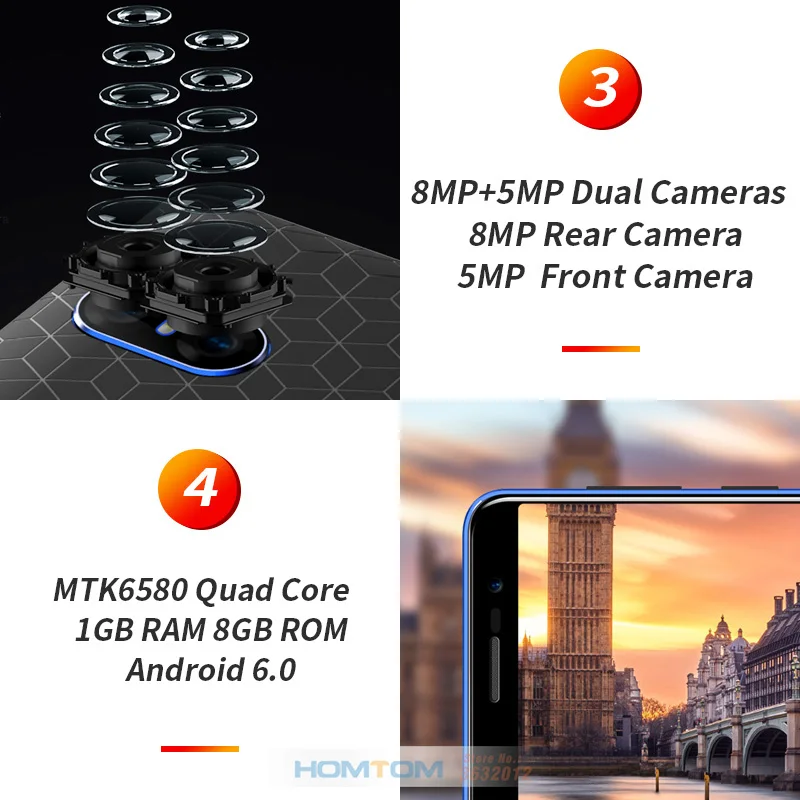 HOMTOM S12 5 0 дюймов 18:9 полноэкранный смартфон 2750 мАч 1 Гб + 8 MTK6580 четырехъядерный 8MP