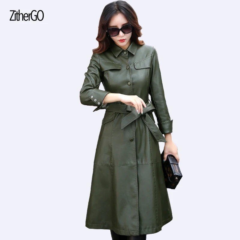 Green Avec Femmes Black L Mode D'hiver Seule De Une 2017 Boucle red Section Dernière Veste À Automne Longue Longues Cuir En Et army Manteau Outfit Manches tUBwZqS