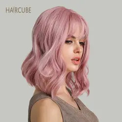 Haircube 14 "синтетические волосы розового цвета короткие волны воды парики для белых/черных женщин термостойкие волокна ежедневно полностью