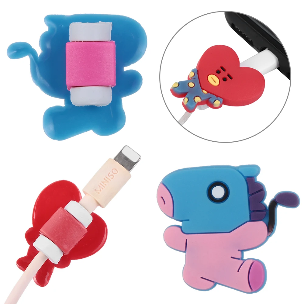

New Coming KPOP Bangtan Boys BT21 Cute Phone Charge Cable Conector Protector TATA COOKY VAN Mobile Phone Accessories